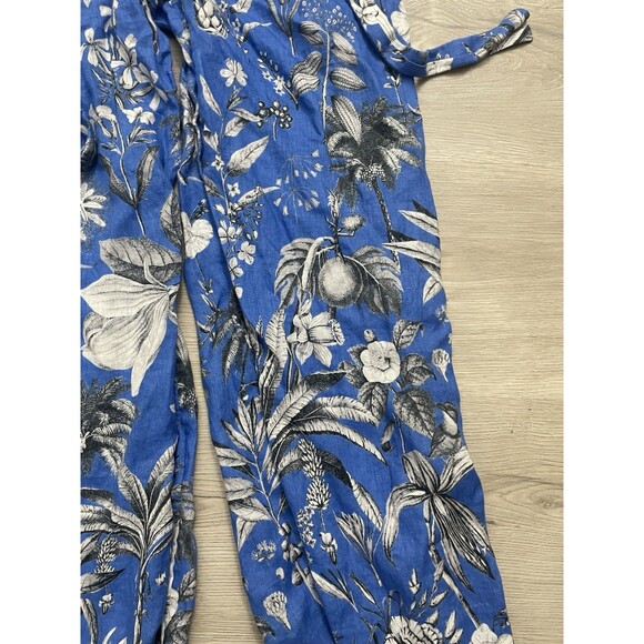 J. Crew Tropical coastal Linen Wide Leg Pants Tie Belt Blue floral size 6 beachy - Picture 2 of 9